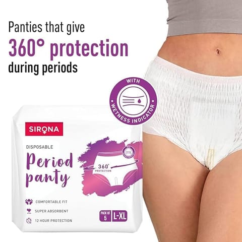 Sirona Disposable Period Panties for Women | L – XL | 360° Sanitary Protection for Heavy Flow | No Leakage, No Rashes, No Discomfort | Maternity Panties with High Absorbency | Pack of 5