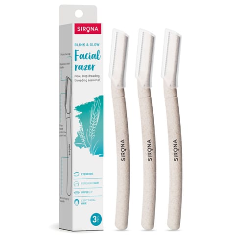 Sirona Blink & Glow Face Razor for Women | Facial & Upper Lips Hair Removal, Eyebrow Shaper - 3 Pieces