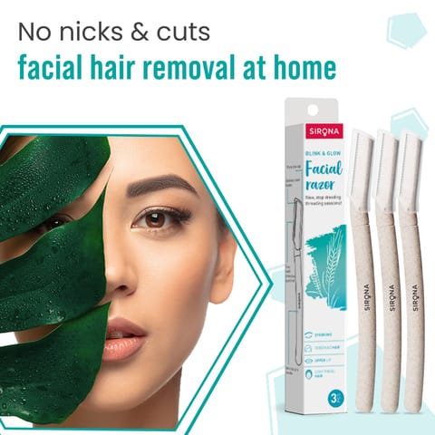 Sirona Blink & Glow Face Razor for Women | Facial & Upper Lips Hair Removal, Eyebrow Shaper - 3 Pieces