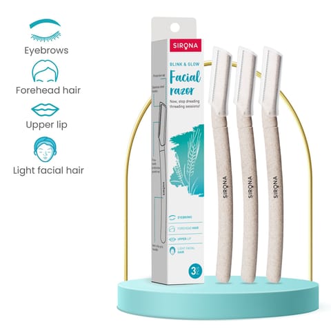 Sirona Blink & Glow Face Razor for Women | Facial & Upper Lips Hair Removal, Eyebrow Shaper - 3 Pieces