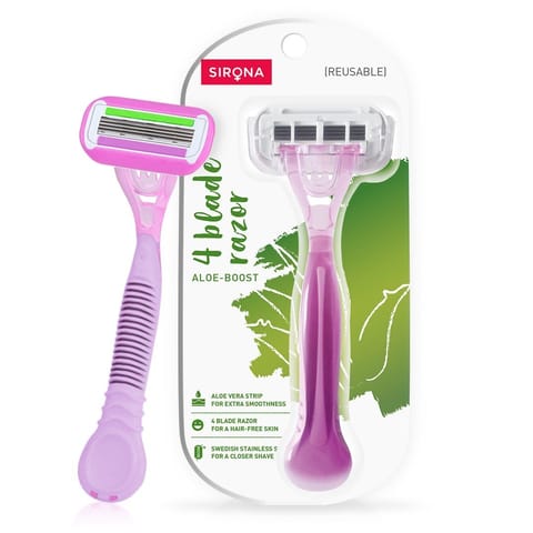 Sirona Reusable Hair Removal Razor for Women with Aloe Boost, Shaving Razor - Pack of 1