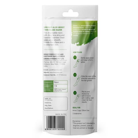 Sirona Disposable Shaving Razor for Women with Aloe Boost - Pack of 1