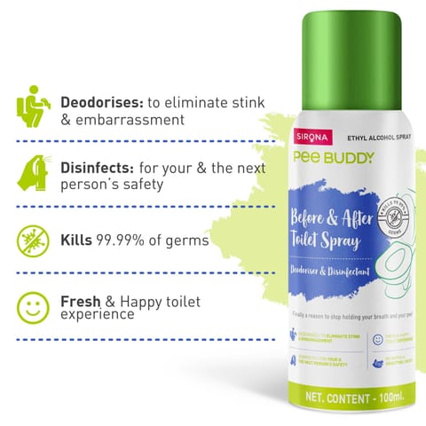 Sirona PeeBuddy Toilet Seat Sanitizer | Before and After Toilet Spray, Deodorizer and Disinfectant - 100 ml
