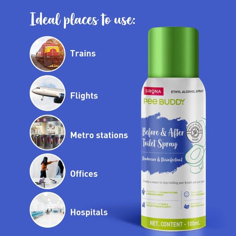 Sirona PeeBuddy Toilet Seat Sanitizer | Before and After Toilet Spray, Deodorizer and Disinfectant - 100 ml