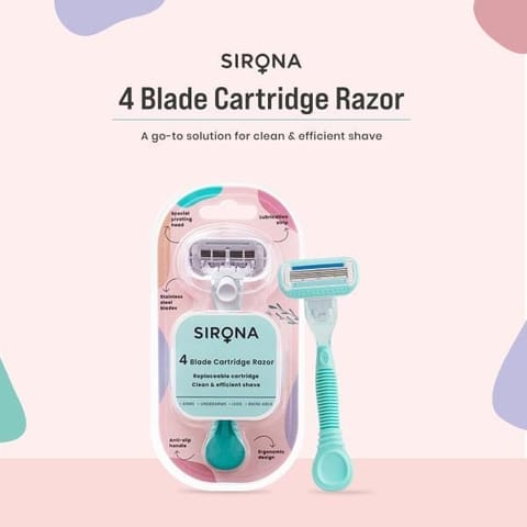 Sirona Hair Removal Razor for Women with Aloe Vera & Vitamin E Lubrication 1 Pcs with 4 Swedish Stainless Steel Blade & Replaceable Cartridge for Clean & Effective Shave