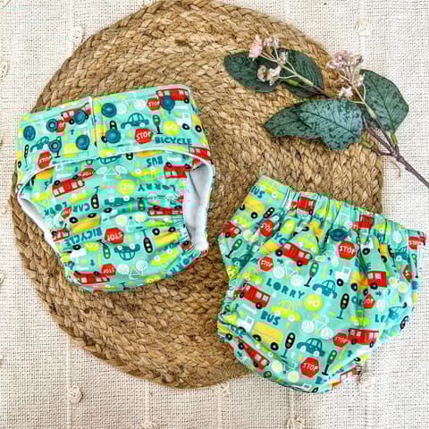 A Toddler Thing Ultra Diaper Traffic Jam with Organic Insert - Heavy Wetter - 5 layer