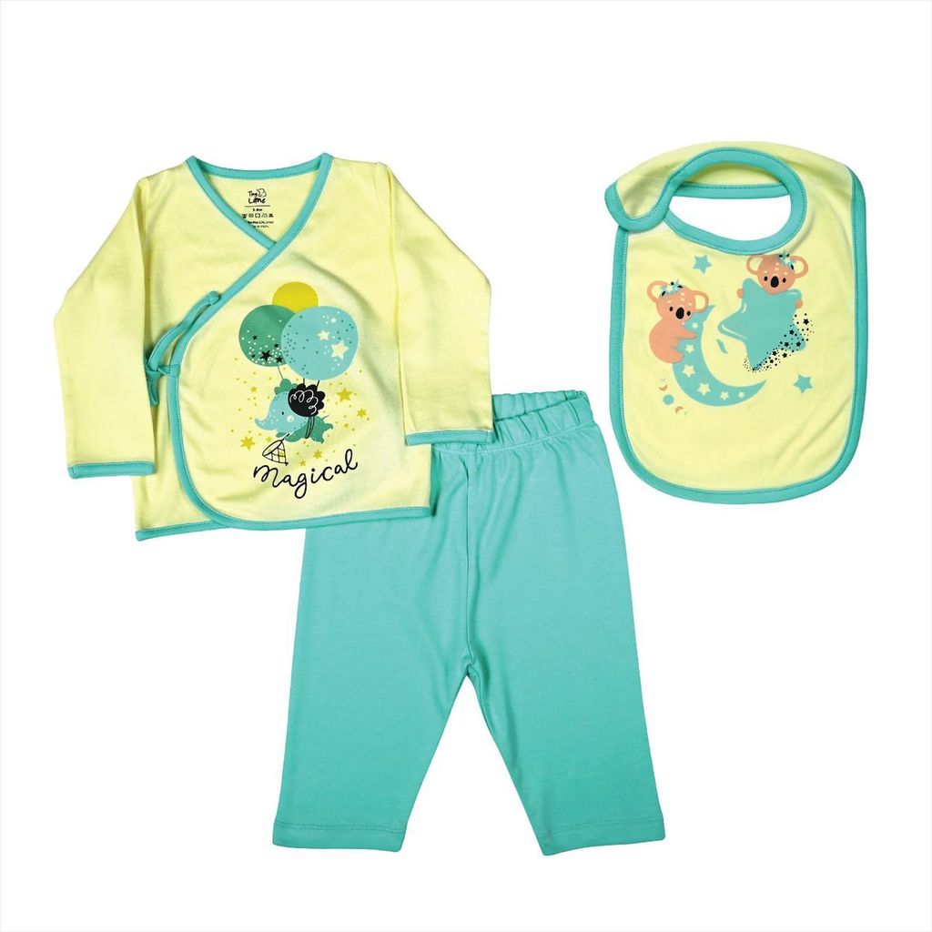Tiny Lane Adorable & Comfy Sunny Baby Clothing Set - Magical Flite Jhabla, Legging, & Krescent Koala Bib