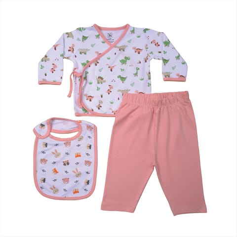 Tiny Lane Adorable & Comfy Giggle Baby Clothing Set - Dino Jhabla, Legging, & Honey Bunny Bib