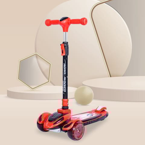 R for Rabbit Road Runner Racer Scooter - PU LED Wheels, 4 Level Height Adjustment, Anti Slip Deck Red Black