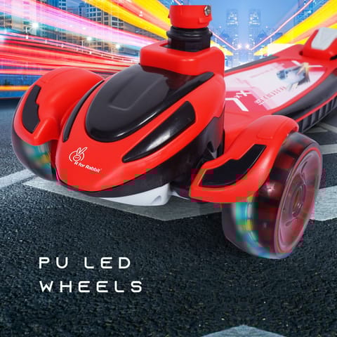 R for Rabbit Road Runner Racer Scooter - PU LED Wheels, 4 Level Height Adjustment, Anti Slip Deck Red Black