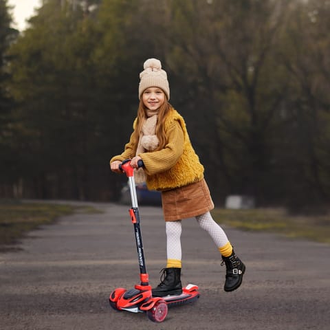 R for Rabbit Road Runner Racer Scooter - PU LED Wheels, 4 Level Height Adjustment, Anti Slip Deck Red Black