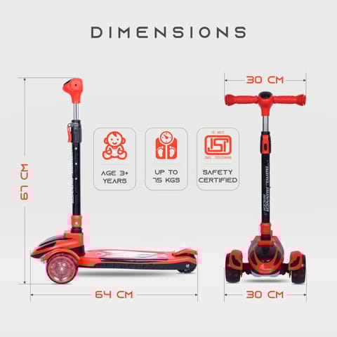R for Rabbit Road Runner Racer Scooter - PU LED Wheels, 4 Level Height Adjustment, Anti Slip Deck Red Black