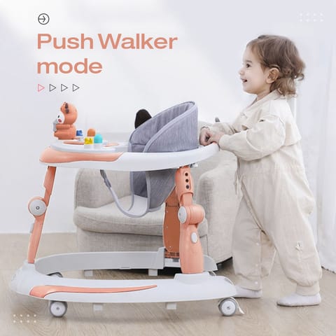R for Rabbit Little Feet Plus Walker - Detachable Toy Bar/Meal Tray With Music & Light, 3 Level Height/4 Level Seat Adjustment Pink