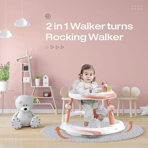 R for Rabbit Little Feet Plus Walker - Detachable Toy Bar/Meal Tray With Music & Light, 3 Level Height/4 Level Seat Adjustment Pink