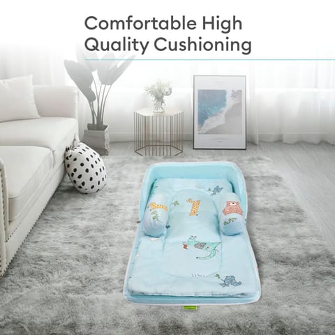 R for Rabbit Baby Nest Lite Bed - Easy Compact Fold, Zip Clouser, Carry Like Bag, Travel Friendly Sky Blue