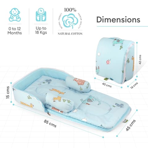 R for Rabbit Baby Nest Lite Bed - Easy Compact Fold, Zip Clouser, Carry Like Bag, Travel Friendly Sky Blue