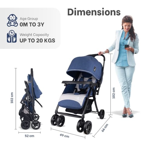 R for Rabbit Poppins Joy Cute Stroller For Kids Blue Grey