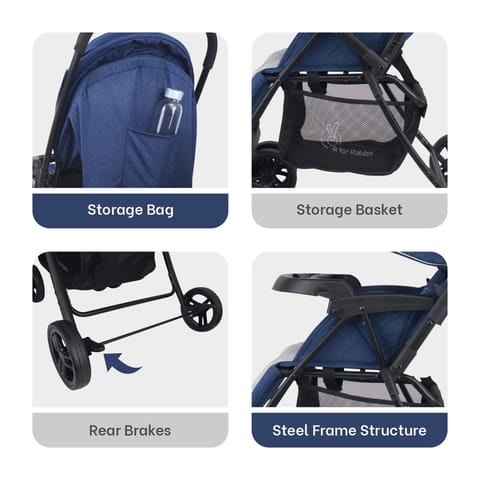 R for Rabbit Poppins Joy Cute Stroller For Kids Blue Grey