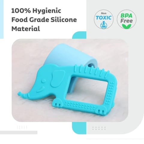 R for Rabbit Tiny Bites Safari - Cute Baby Silicone Teether - Elephant Blue + Horse Orange
