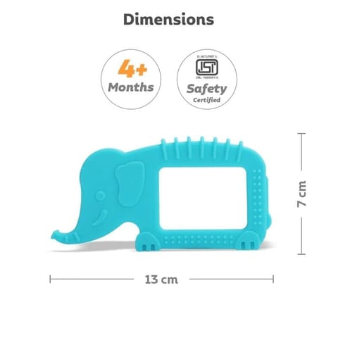 R for Rabbit Tiny Bites Safari - Cute Baby Silicone Teether - Elephant Blue + Horse Orange