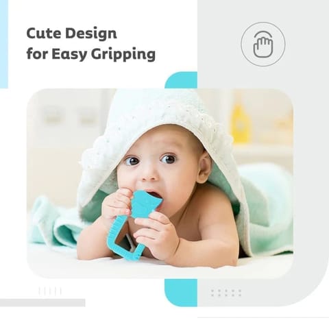 R for Rabbit Tiny Bites Safari - Cute Baby Silicone Teether - Elephant Blue + Horse Orange