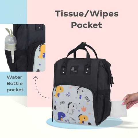 Caramello Dino Diaper Bag For Mother With 11 Pockets Grey