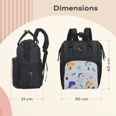 Caramello Dino Diaper Bag For Mother With 11 Pockets Grey