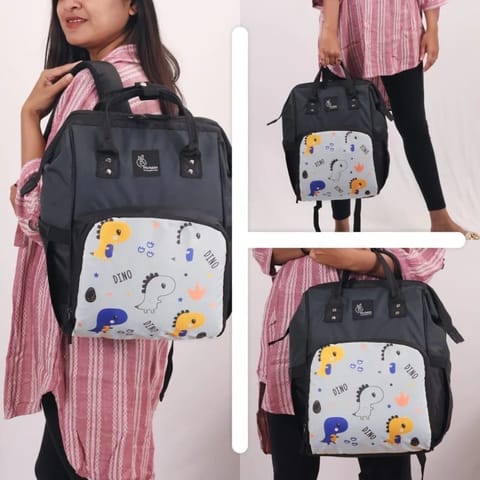Caramello Dino Diaper Bag For Mother With 11 Pockets Grey