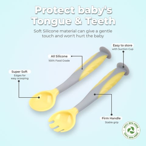 R for Rabbit Safe Feed Flexi Spoon Set For Baby Yellow Grey
