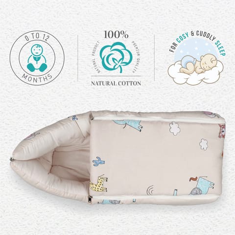 R for Rabbit Snuggy Baby Bed - Easy To Carry, Convertible, High Quality Zip, 100% Natural Cotton Tan Brown