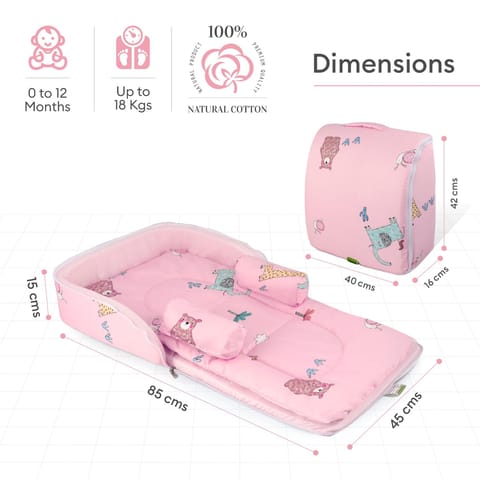 R for Rabbit Baby Nest Lite Bed - Easy Compact Fold, Zip Clouser, Carry Like Bag, Travel Friendly Blush Pink