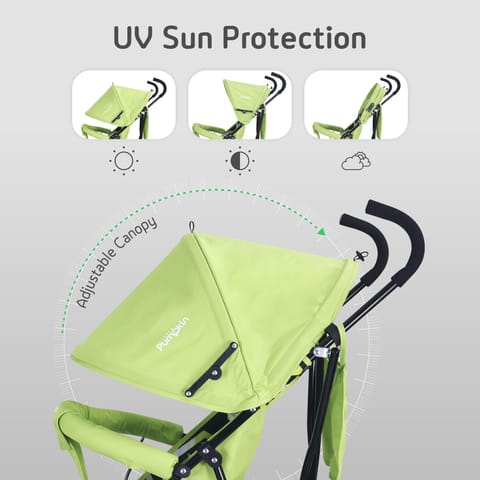 R for Rabbit Kiddie Kingdom Buggy Stroller - Fully Adjustable Canopy, Compact Umbrella Fold, Rear Brakes Green