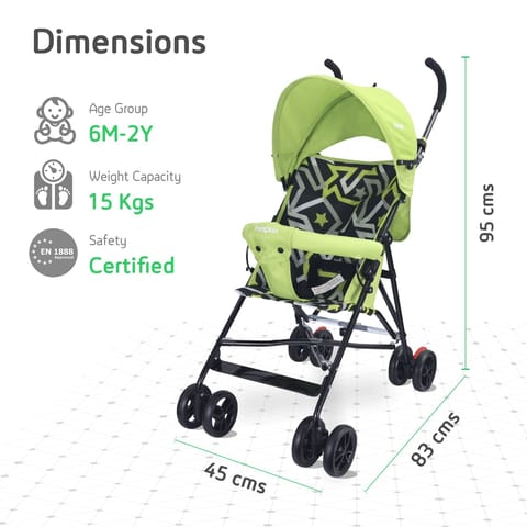 R for Rabbit Kiddie Kingdom Buggy Stroller - Fully Adjustable Canopy, Compact Umbrella Fold, Rear Brakes Green