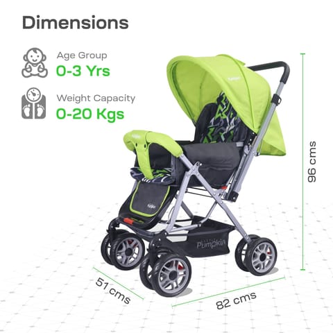 R for Rabbit Kiddie Kingdom Stroller - 3 Position Recline, Easy Fold, Reversible Handle, Rear Wheel Brakes Green Black