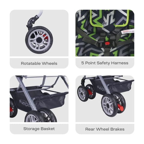 R for Rabbit Kiddie Kingdom Stroller - 3 Position Recline, Easy Fold, Reversible Handle, Rear Wheel Brakes Green Black