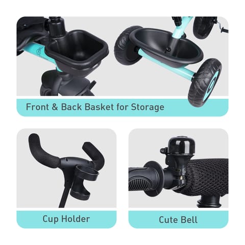 R for Rabbit Tiny Toes T20 Ace Tricycle - 2 in 1, EVA Wheels, Adjustable Parental Control, Cup Holder Lake Blue