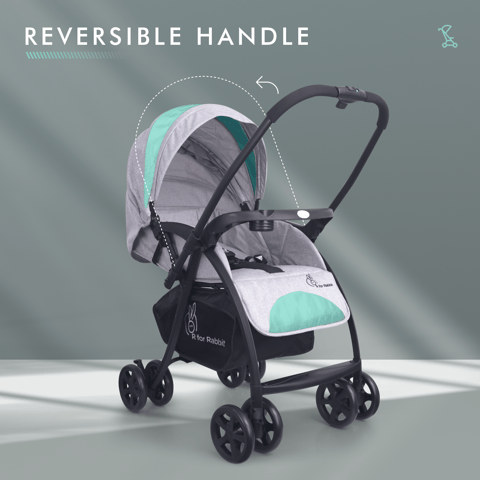 R for Rabbit Sugar Pop Stroller - 3 Position Seat Recline, Easy One Hand Fold, Reversible Handle, UV Resistant Sun Canopy Green Grey