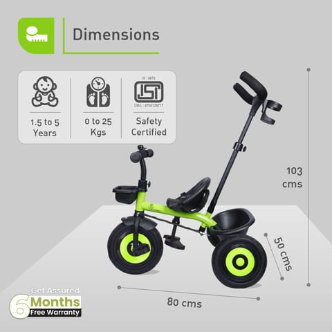R for Rabbit Tiny Toes T20 Ace Tricycle - 2 In 1, EVA Wheels, Adjustable Parental Control, Cup Holder Green
