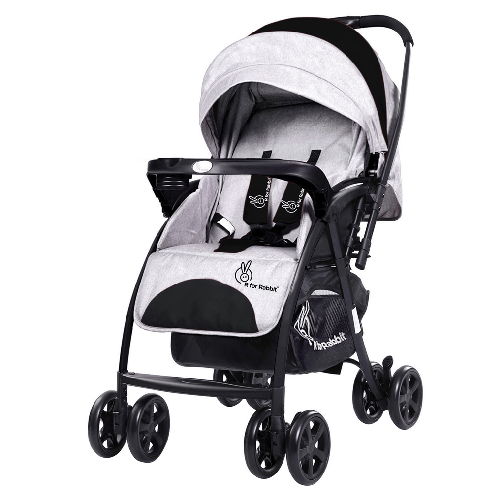 R for Rabbit Sugar Pop Stroller - 3 Position Seat Recline, Easy One Hand Fold, Reversible Handle, UV Resistant Sun Canopy Black Grey