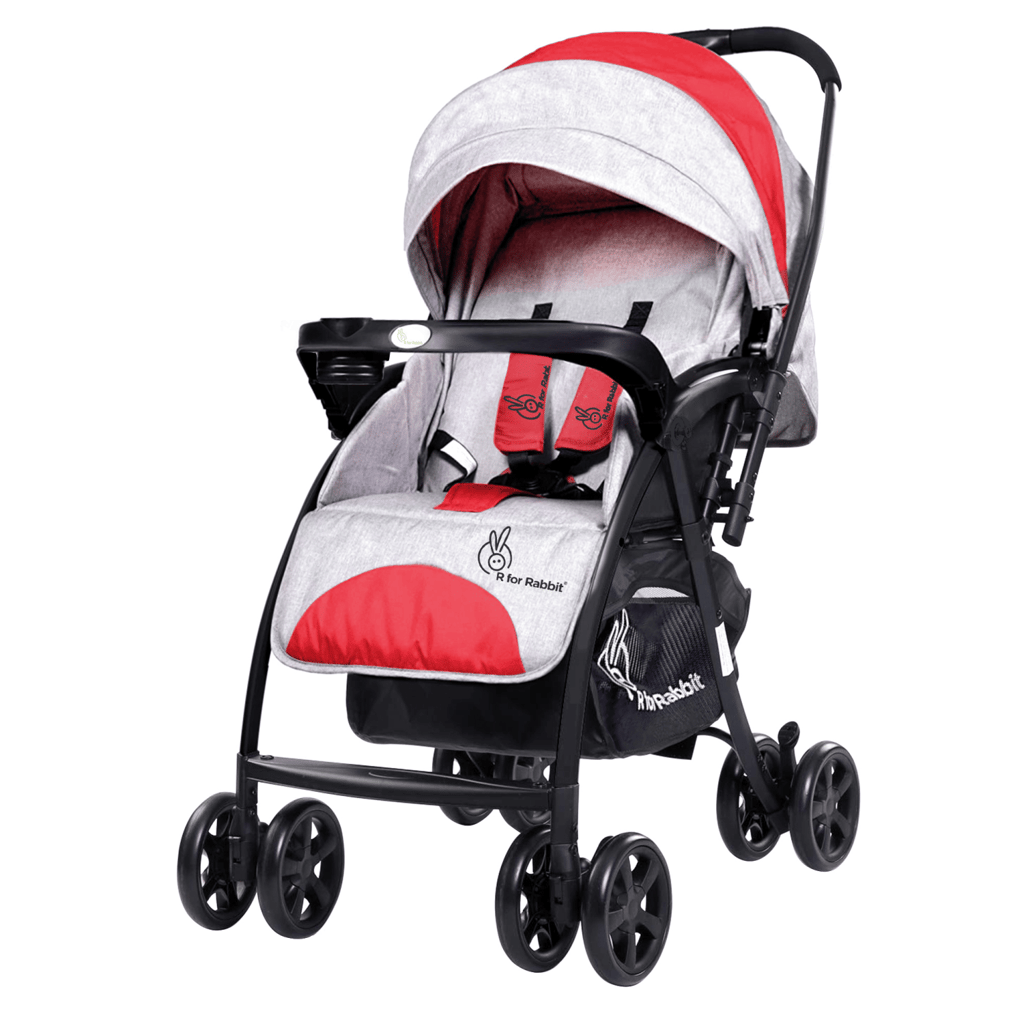 R for Rabbit Sugar Pop Stroller - 3 Position Seat Recline, Easy One Hand Fold, Reversible Handle, UV Resistant Sun Canopy Red Grey