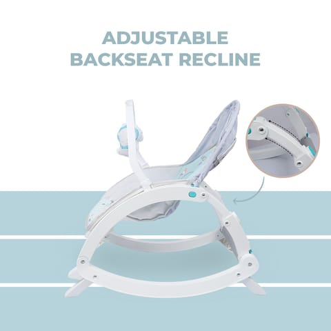 R for Rabbit 3 In 1 Rock N Play Rocker - Adjustable Backrest Recline, Detachable Toy Bar, Soothing Music & Vibration Green Grey