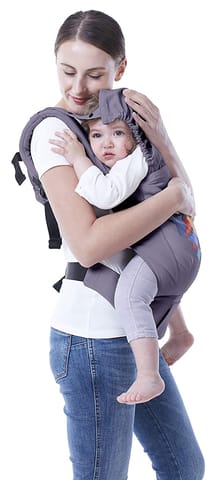 R for Rabbit Hug Me Elite Front & Back Carrier Position, Soft Linen Fabric, Wide Strap With Cap & Mobile Pocket Dark Grey