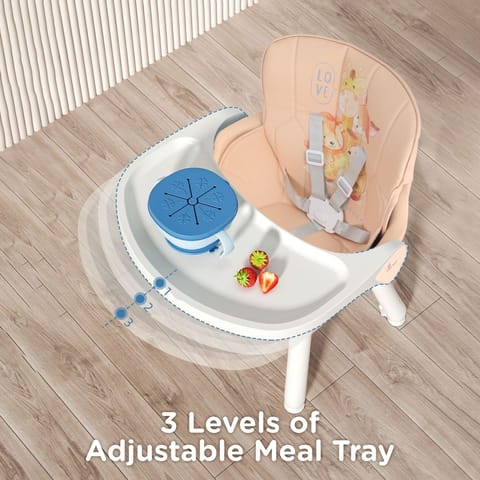 R for Rabbit Cherry Berry Safari Baby High Chair, 3 In 1 Convertible High Chair Cum Kids Study Table Beige
