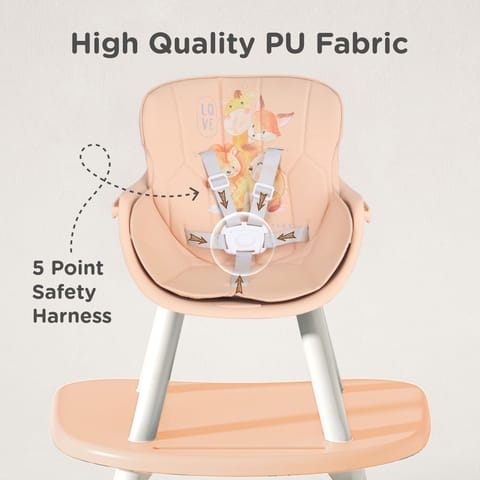 R for Rabbit Cherry Berry Safari Baby High Chair, 3 In 1 Convertible High Chair Cum Kids Study Table Beige