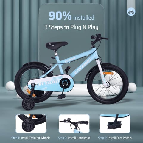 R for Rabbit Vroom Bicycle For Kids 20 Inch With 90% Plug And Play For Ease Of Installation, Wide Training Wheels, Adjustable Seat, 7-10yrs, Upto 50kgs Lake Blue
