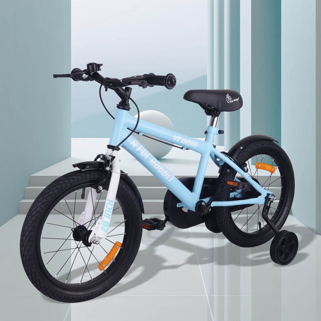 R for Rabbit Vroom Bicycle For Kids 20 Inch With 90% Plug And Play For Ease Of Installation, Wide Training Wheels, Adjustable Seat, 7-10yrs, Upto 50kgs Lake Blue