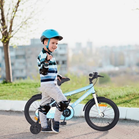 R for Rabbit Vroom Bicycle For Kids 20 Inch With 90% Plug And Play For Ease Of Installation, Wide Training Wheels, Adjustable Seat, 7-10yrs, Upto 50kgs Lake Blue