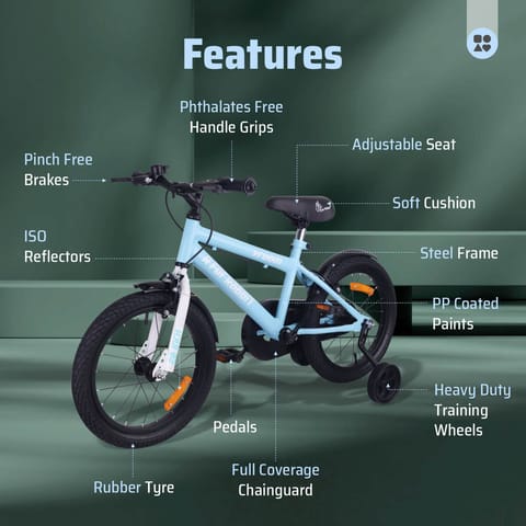 R for Rabbit Vroom Bicycle For Kids 20 Inch With 90% Plug And Play For Ease Of Installation, Wide Training Wheels, Adjustable Seat, 7-10yrs, Upto 50kgs Lake Blue
