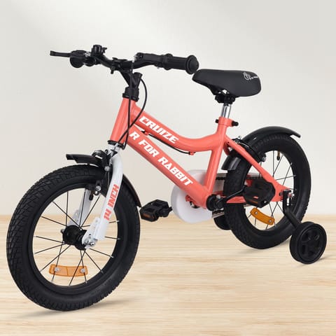 R for Rabbit Cruize Bicycle For Kids 14 Inch With 90% Plug N Play Installation Peach