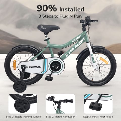 R for Rabbit Cruize Bicycle For Kids 14 Inch With 90% Plug N Play Installation Olive Green